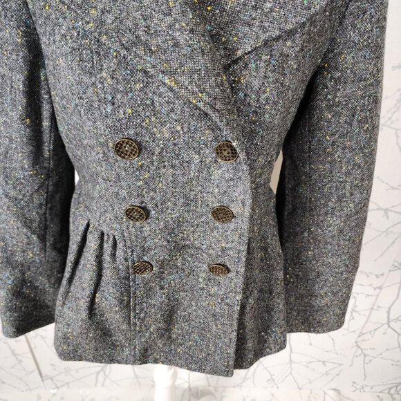 Cynthia Steffe Gray Tweed 100% Wool Double Breasted Peplum Peacoat - Picture 2 of 9